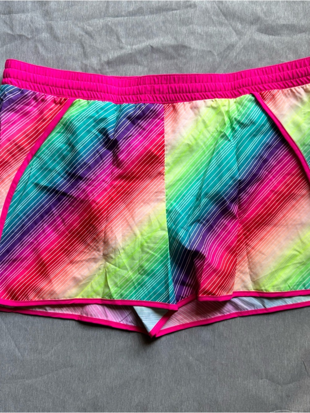 Girls Neon Rainbow Athletic Shorts - Pink Trim